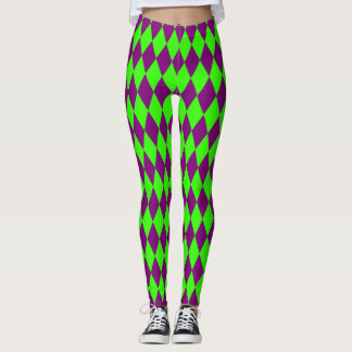 Purple Green Harlequin Checkered Design  Leggings