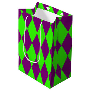 Purple Green Harlequin Checkered Design  Medium Gift Bag