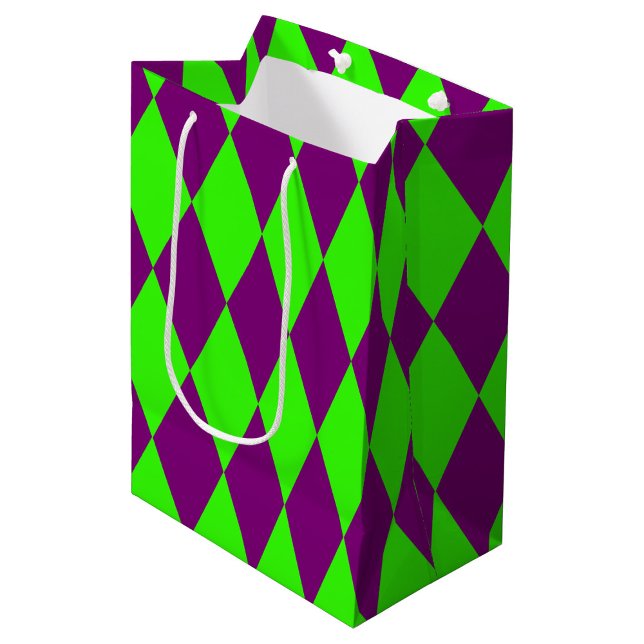 Purple Green Harlequin Checkered Design  Medium Gift Bag (Creator Uploaded)