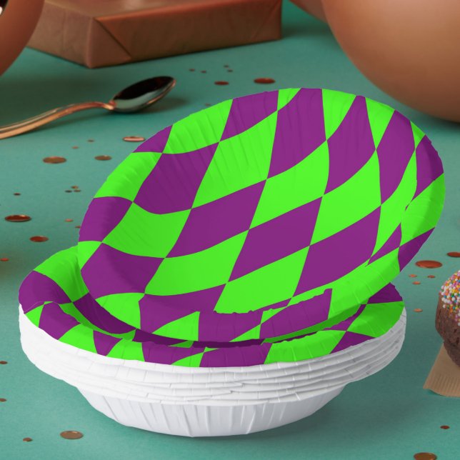 Purple Green Harlequin Checkered Design  Paper Plate (Creator Uploaded)
