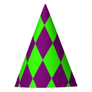 Purple Green Harlequin Checkered Design  Party Hat