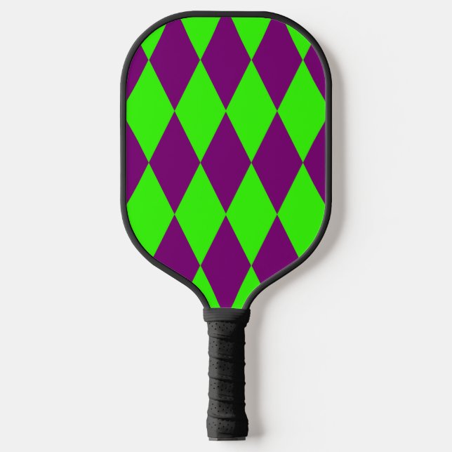 Purple Green Harlequin Checkered Design  Pickleball Paddle (Front)