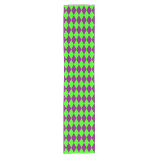 Purple Green Harlequin Checkered Design  Short Table Runner