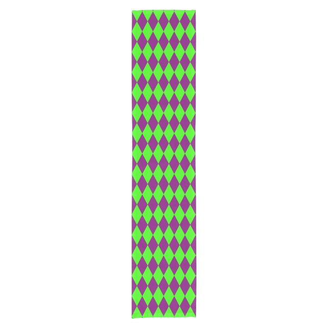 Purple Green Harlequin Checkered Design  Short Table Runner (Front)