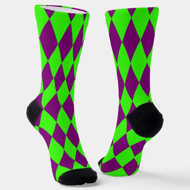 Purple Green Harlequin Checkered Design  Socks (Creator Uploaded)