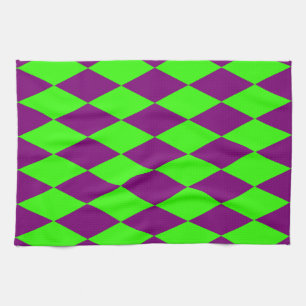 Purple Green Harlequin Checkered Design Tea Towel