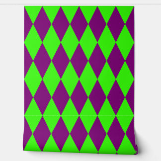 Purple Green Harlequin Checkered Design  Wallpaper