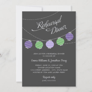 Purple Green Lantern Wedding Rehearsal Dinner Invitation