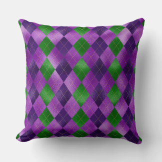PURPLE & GREEN MARDI GRAS DIAMOND PATTERNS CUSHION