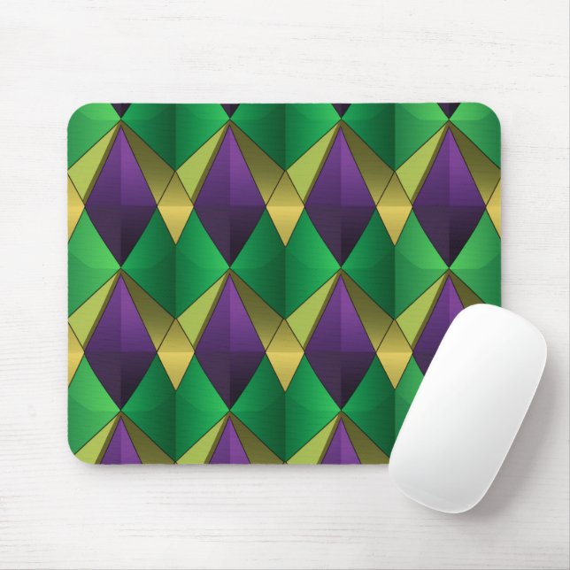 PURPLE & GREEN MARDI GRAS DIAMOND PLAID PATTERN MOUSE PAD (With Mouse)