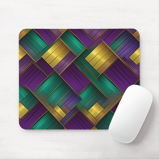 PURPLE & GREEN MARDI GRAS DIAMOND PLAID PATTERN MOUSE PAD (With Mouse)
