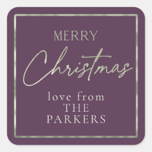Purple Green Merry Christmas ID1009 Square Sticker