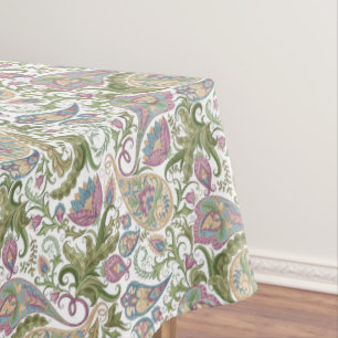 Purple Green Multi-Color Floral Paisley Tablecloth