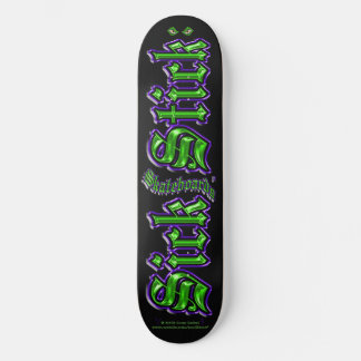 Purple & Green on Black ~ Sick Stick Logo Pro Deck Skateboard