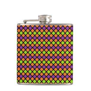 PURPLE GREEN ORANGE BLACK HALLOWEEN PATTERNS HIP FLASK