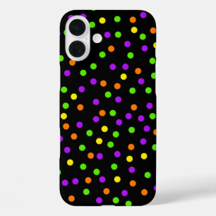 PURPLE GREEN ORANGE BLACK HALLOWEEN POLKA DOTS iPhone 16 PLUS CASE