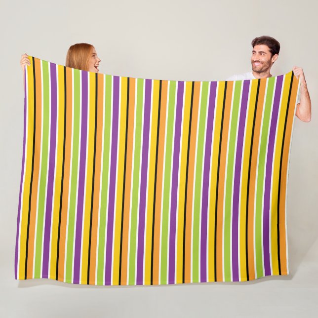 PURPLE GREEN ORANGE YELLOW WHITE STRIPES FLEECE BLANKET (In Situ)