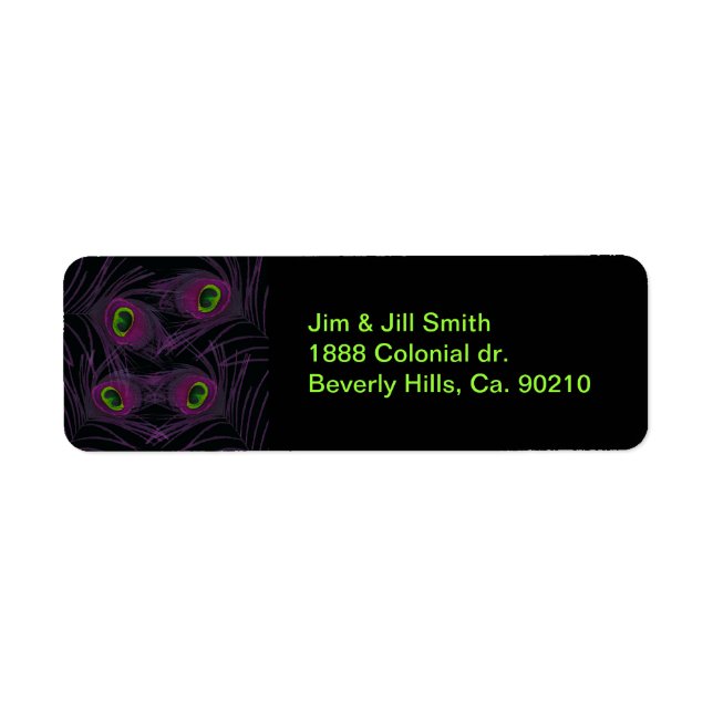 Purple & Green Peacock Feather Collage Return Address Label (Front)