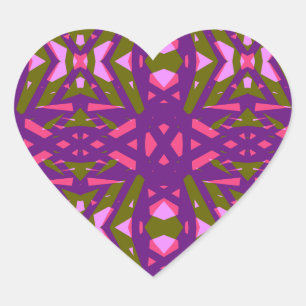 Purple Green Pink Art Deco Wedding Heart Gift Heart Sticker