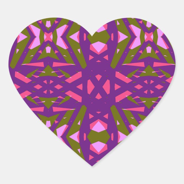 Purple Green Pink Art Deco Wedding Heart Gift Sticker (Front)