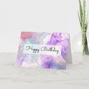 Purple, Green, Pink Flowing Colours Birthday Card