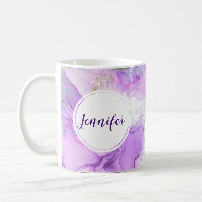 Purple, Green, Pink Flowing Colours Elegant Coffee Mug (Left)