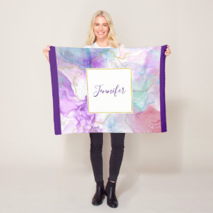 Purple, Green, Pink Flowing Colours Elegant Fleece Blanket