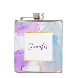 Purple, Green, Pink Flowing Colours Elegant Hip Flask
