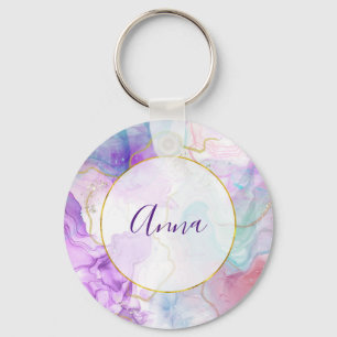 Purple, Green, Pink Flowing Colours Elegant Key Ring