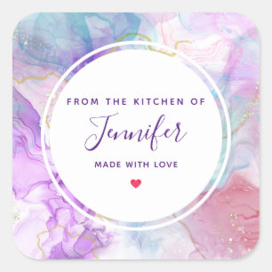 Purple, Green, Pink Flowing Colours Elegant Kitche Square Sticker