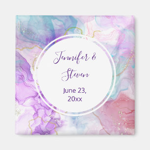 Purple, Green, Pink Flowing Colours Elegant Magnet