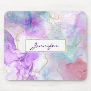 Purple, Green, Pink Flowing Colours Elegant Mouse Pad