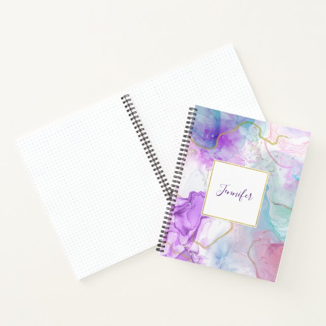 Purple, Green, Pink Flowing Colours Elegant Notebook (Inside)