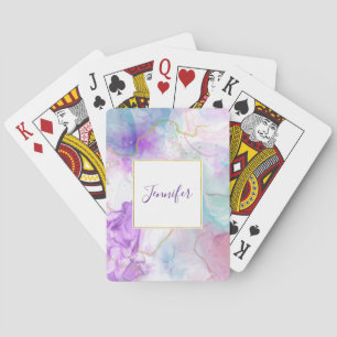 Purple, Green, Pink Flowing Colours Elegant Playing Cards