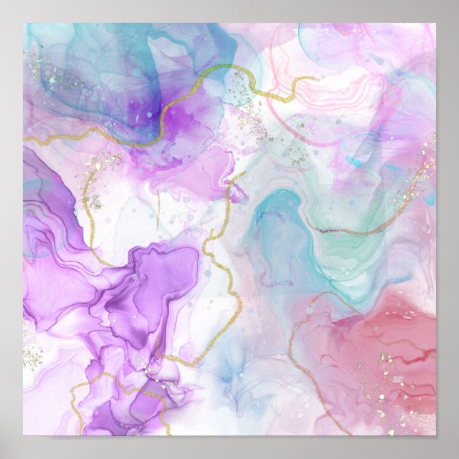 Purple, Green, Pink Flowing Colours Elegant Poster (Front)