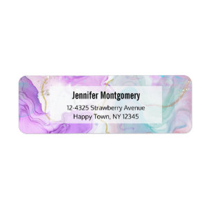Purple, Green, Pink Flowing Colours Elegant Return Address Label