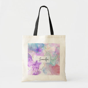 Purple, Green, Pink Flowing Colours Elegant Tote Bag