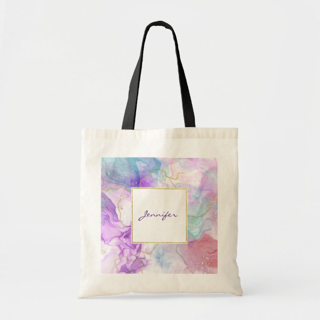 Purple, Green, Pink Flowing Colours Elegant  Tote Bag (Front)