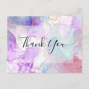 Purple, Green, Pink Flowing Colours Thank You Postcard