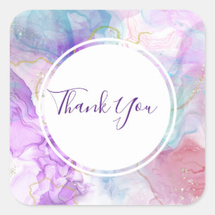 Purple, Green, Pink Flowing Colours Thank You Square Sticker