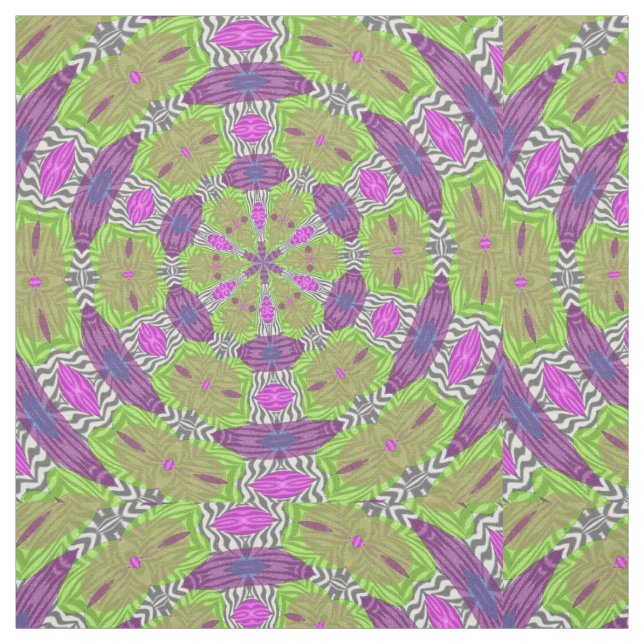 Purple Green Pink Zebra Animal Circle Pattern Fabric (Swatch)