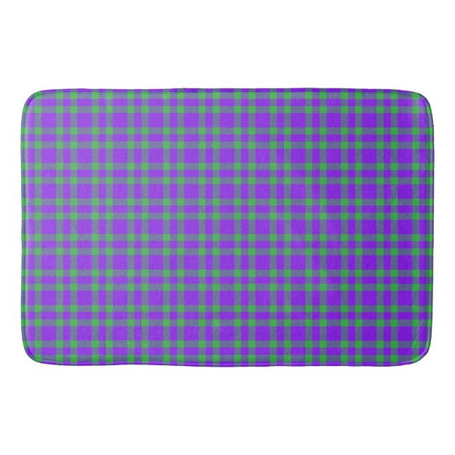 Purple Green Plaid Pattern Bath Mat (Front)