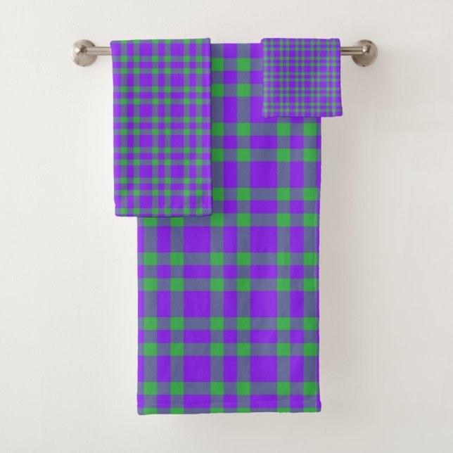 Purple Green Plaid Pattern Bath Towel Set (Insitu)