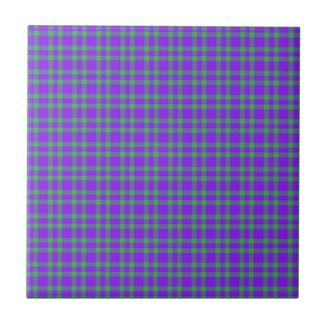 Purple Green Plaid Pattern Ceramic Tile (Front)