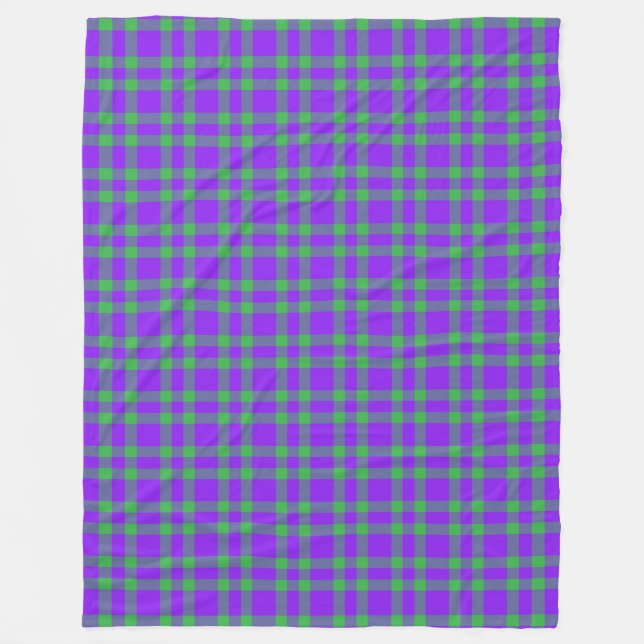 Purple Green Plaid Pattern Fleece Blanket (Front)