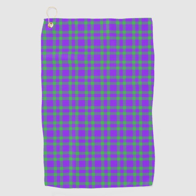 Purple Green Plaid Pattern Golf Towel (Front)