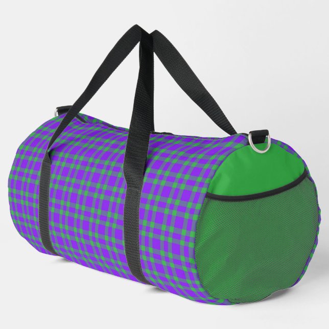 Purple Green Plaid Pattern Large Duffle Bag (Right Corner)