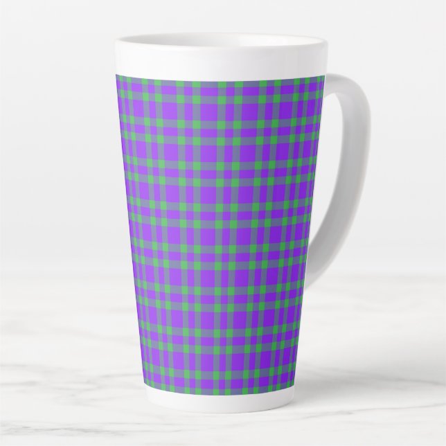 Purple Green Plaid Pattern Latte Mug (Right Angle)
