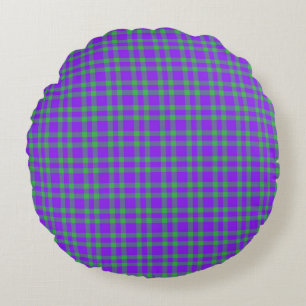 Purple Green Plaid Pattern Round Cushion