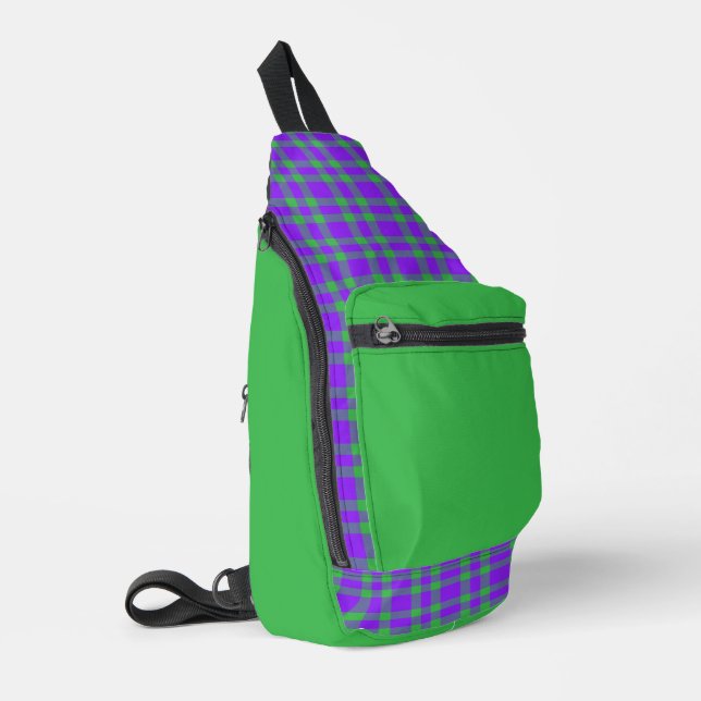 Purple Green Plaid Pattern Sling Bag (Left Corner)